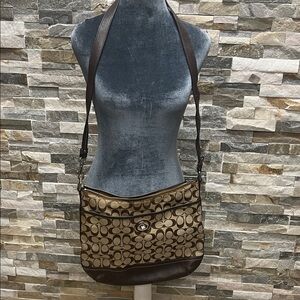 Coach Brown and Tan Signature Shoulder Bag